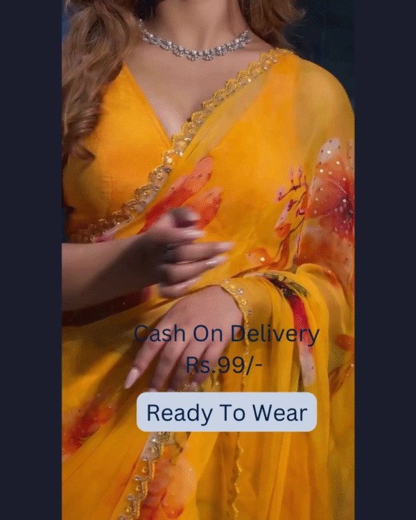 Yellow Banarasee Handwoven Crushed Tissue Saree with Multicolor Lace – A Regal Touch of Elegance - Image 2