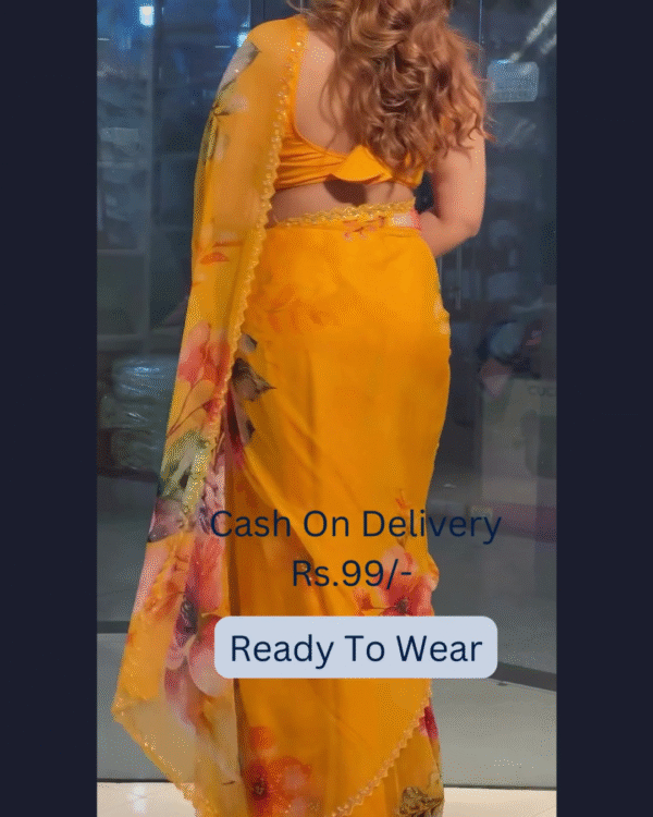 Yellow Banarasee Handwoven Crushed Tissue Saree with Multicolor Lace – A Regal Touch of Elegance - Image 8